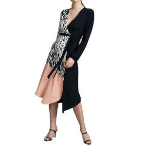 Hutch Watercolor Colorblock Faux Wrap Dress